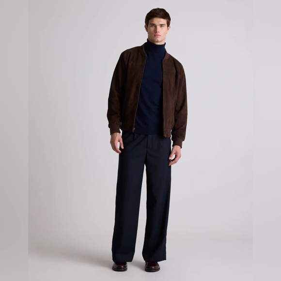 QUINCE Espresso 100% Top Grain Goat Suede Men’s Bomber Jacket NWT Size Large - Picture 8 of 13